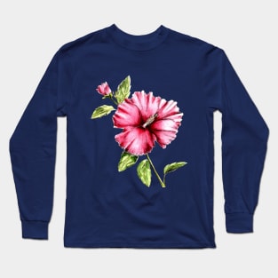 Hibiscus Flower Watercolor Painting Long Sleeve T-Shirt